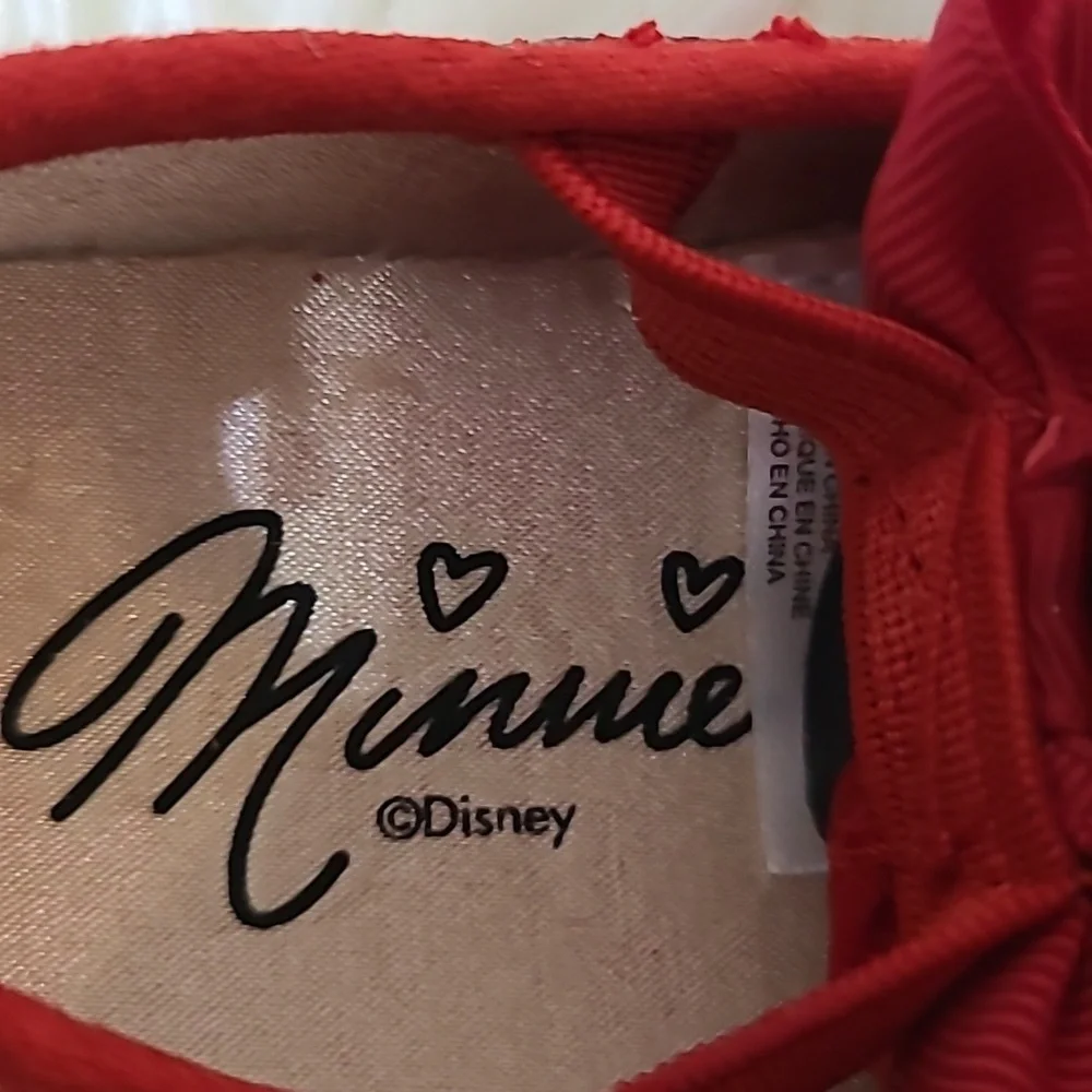 DISNEY Minnie Mouse Bow Red‎ Glitter Infant Crib Shoes - Size 3-6M